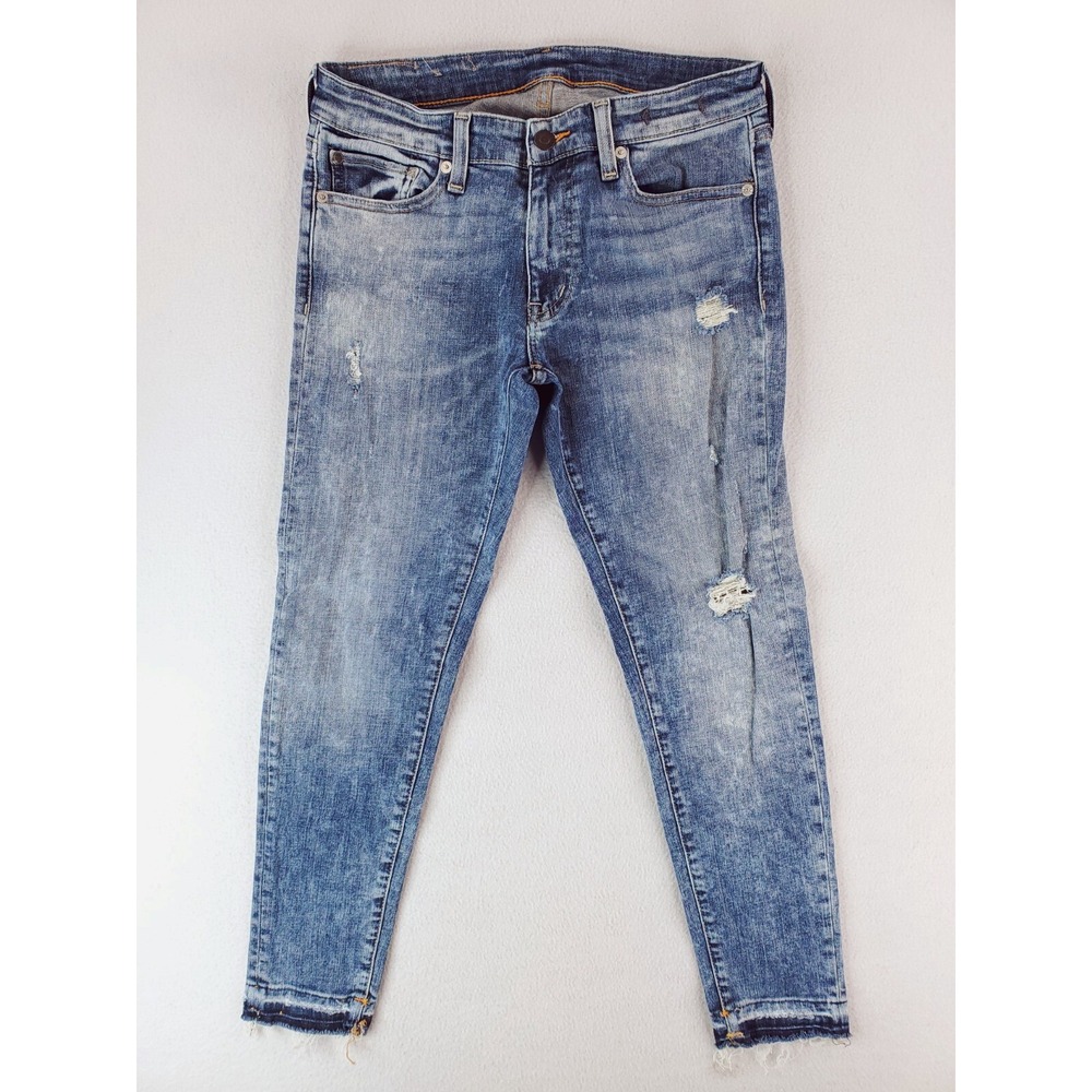 Denim&Supply Ralph Lauren Womens 28 Blue Crop Skinny Distressed Acid Wash Fringe